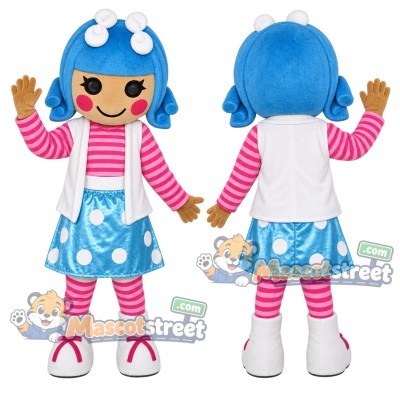 Blue-Haired Girl Mascot Costume with Polka-Dot Dress Blue-Haired Girl Mascot Costume with Polka-Dot Dress