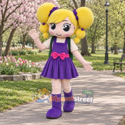 Blonde Girl Mascot Costume with Purple Dress Blonde Girl Mascot Costume with Purple Dress