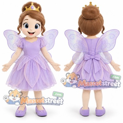 Fairy Girl Mascot Costume with Purple Dress and Wings Fairy Girl Mascot Costume with Purple Dress and Wings