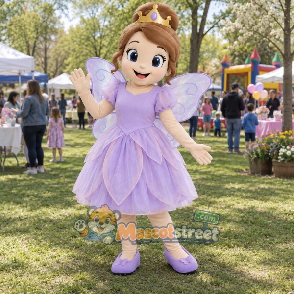 Fairy Girl Mascot Costume with Purple Dress and Wings