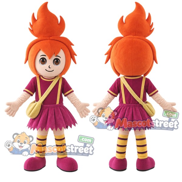 Orange-Haired Girl Mascot Costume with Purple Dress