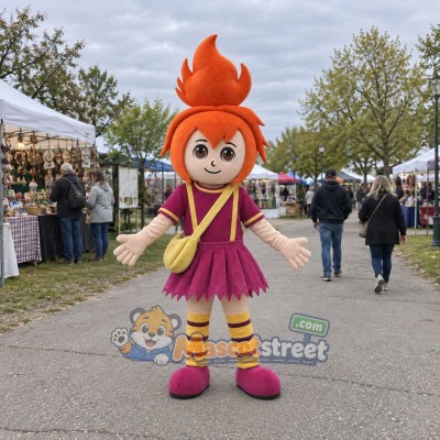 Orange-Haired Girl Mascot Costume with Purple Dress Orange-Haired Girl Mascot Costume with Purple Dress