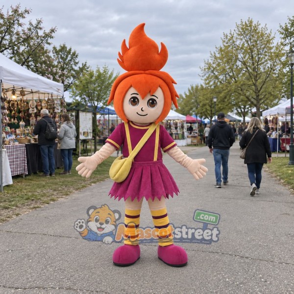Orange-Haired Girl Mascot Costume with Purple Dress Orange-Haired Girl Mascot Costume with Purple Dress