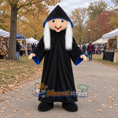 Witch Mascot Costume with Black Robe and Pointed Hat Witch Mascot Costume with Black Robe and Pointed Hat