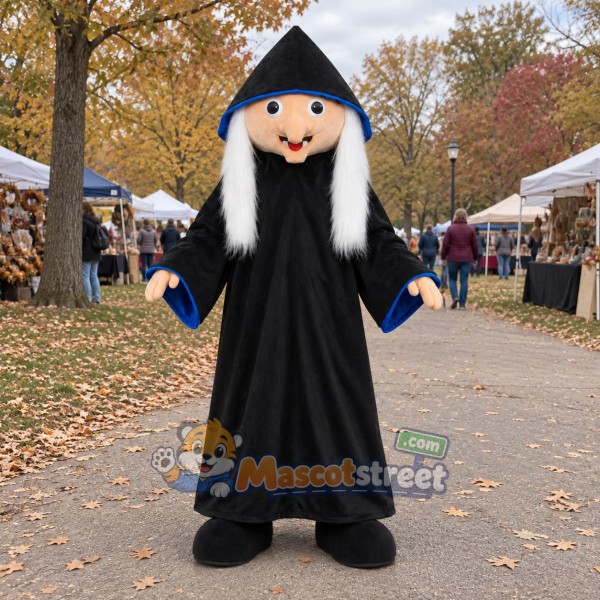 Witch Mascot Costume with Black Robe and Pointed Hat
