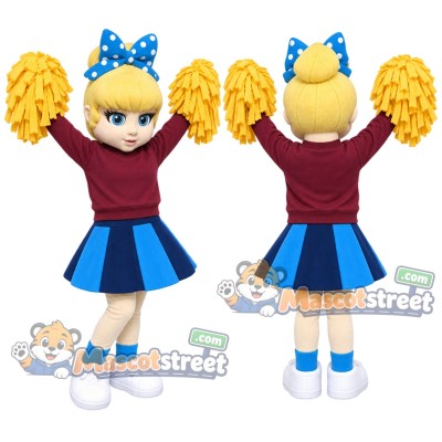 Cheerleader Girl Mascot Costume with Blue Skirt