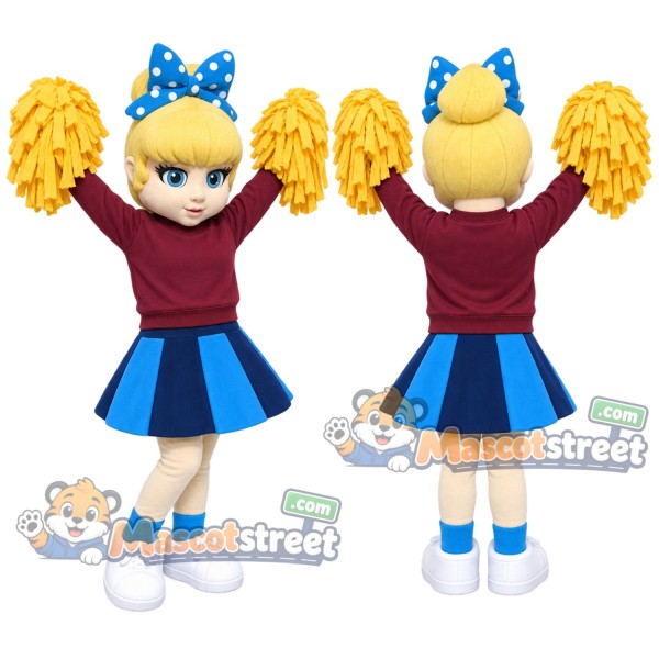 Cheerleader Girl Mascot Costume with Blue Skirt