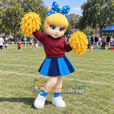 Cheerleader Girl Mascot Costume with Blue Skirt