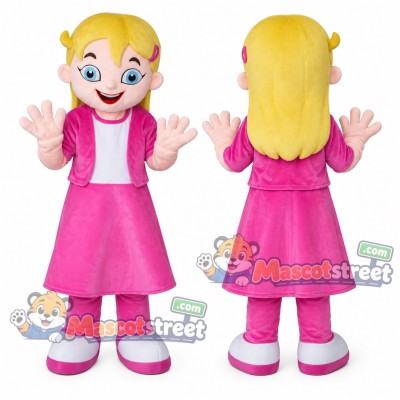 Blonde Girl Mascot Costume with Pink Dress Blonde Girl Mascot Costume with Pink Dress
