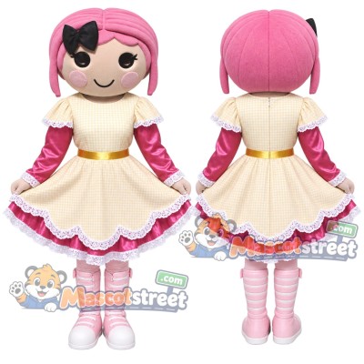 Pink-Haired Girl Mascot Costume with Cream Dress