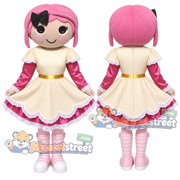 Pink-Haired Girl Mascot Costume with Cream Dress