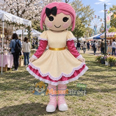 Pink-Haired Girl Mascot Costume with Cream Dress