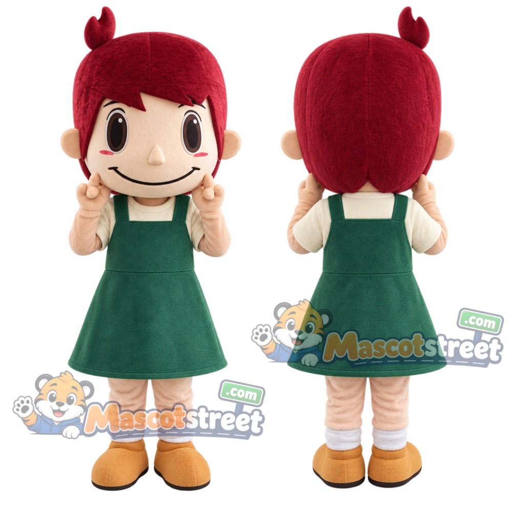 Red-Haired Girl Mascot Costume with Green Dress Red-Haired Girl Mascot Costume with Green Dress