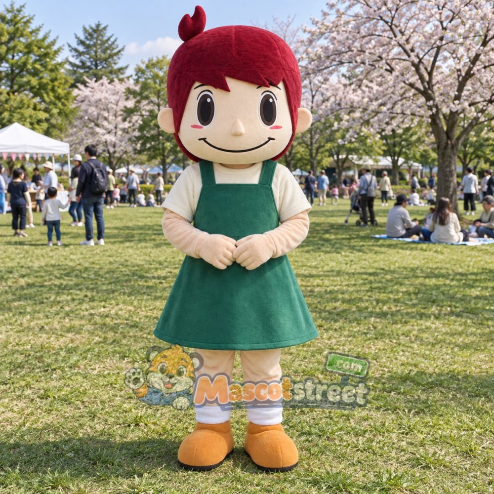 Red-Haired Girl Mascot Costume with Green Dress Red-Haired Girl Mascot Costume with Green Dress