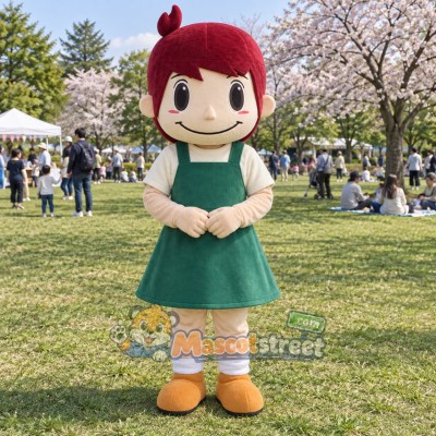 Red-Haired Girl Mascot Costume with Green Dress Red-Haired Girl Mascot Costume with Green Dress