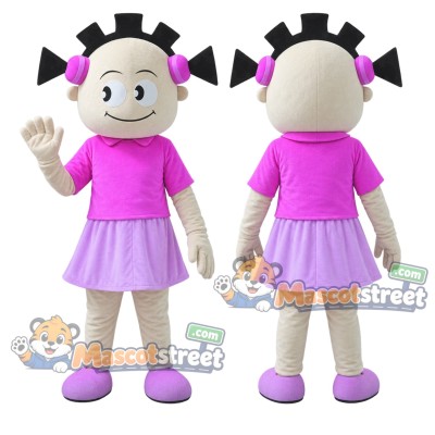 Girl Mascot Costume with Pink Shirt and Purple Skirt