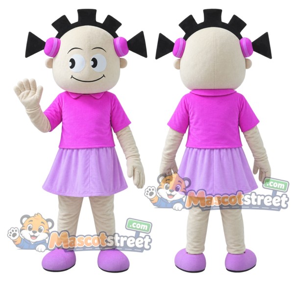 Girl Mascot Costume with Pink Shirt and Purple Skirt