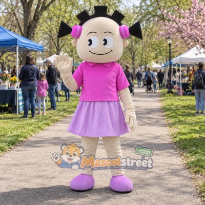Girl Mascot Costume with Pink Shirt and Purple Skirt