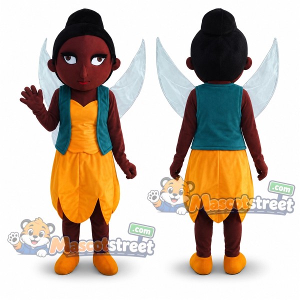 Fairy Girl Mascot Costume with Teal Vest and Orange Dress