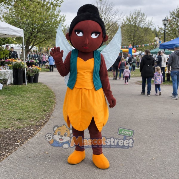 Fairy Girl Mascot Costume with Teal Vest and Orange Dress
