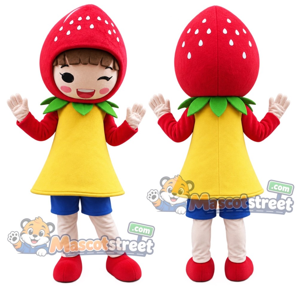 Strawberry Girl Mascot Costume with Yellow Dress