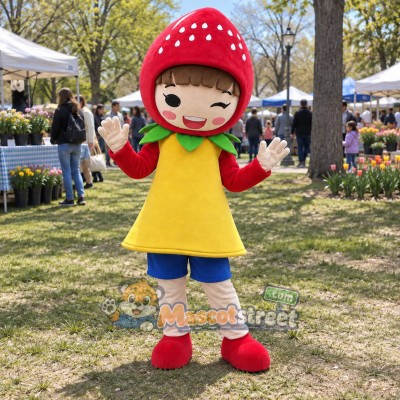 Strawberry Girl Mascot Costume with Yellow Dress