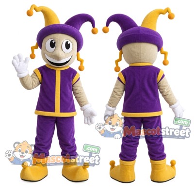 Jester Mascot Costume with Purple and Yellow Costume