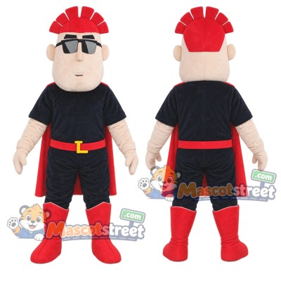 Red-Haired Boy Mascot Costume with Black Shirt and Sunglasses Red-Haired Boy Mascot Costume with Black Shirt and Sunglasses