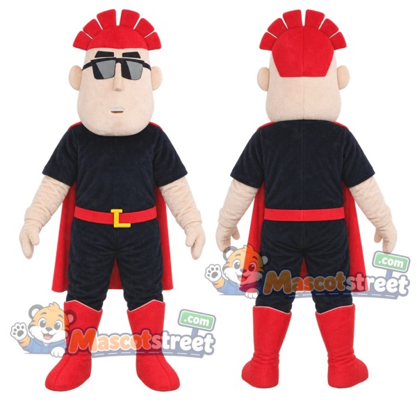 Red-Haired Boy Mascot Costume with Black Shirt and Sunglasses