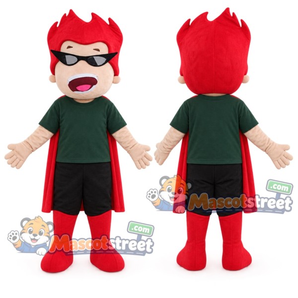 Red-Haired Boy Mascot Costume with Green Shirt and Glasses