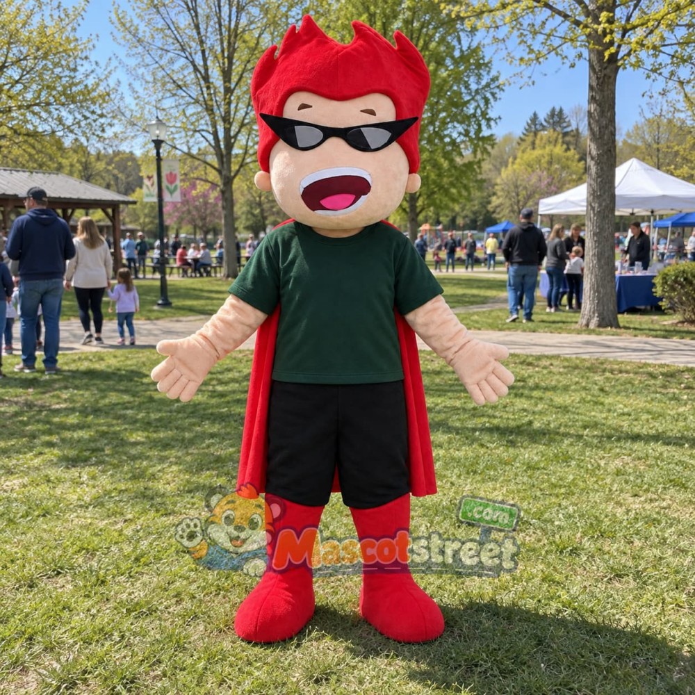 Red-Haired Boy Mascot Costume with Green Shirt and Glasses Red-Haired Boy Mascot Costume with Green Shirt and Glasses