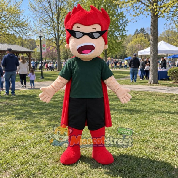 Red-Haired Boy Mascot Costume with Green Shirt and Glasses