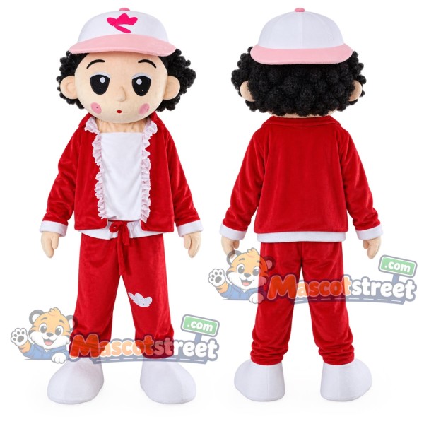 Boy Mascot Costume with Red Jacket and White Cap