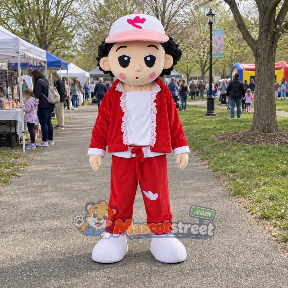 Boy Mascot Costume with Red Jacket and White Cap Boy Mascot Costume with Red Jacket and White Cap
