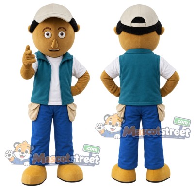 Boy Mascot Costume with Teal Vest and White Cap