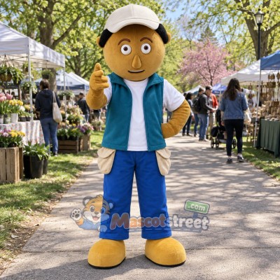 Boy Mascot Costume with Teal Vest and White Cap
