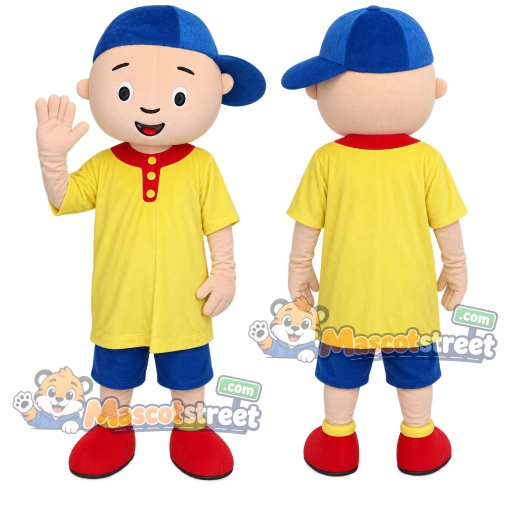 Boy Mascot Costume with Yellow Shirt and Blue Cap