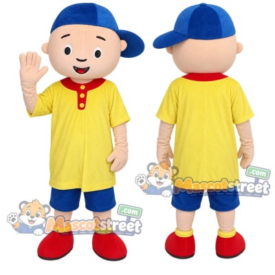 Boy Mascot Costume with Yellow Shirt and Blue Cap