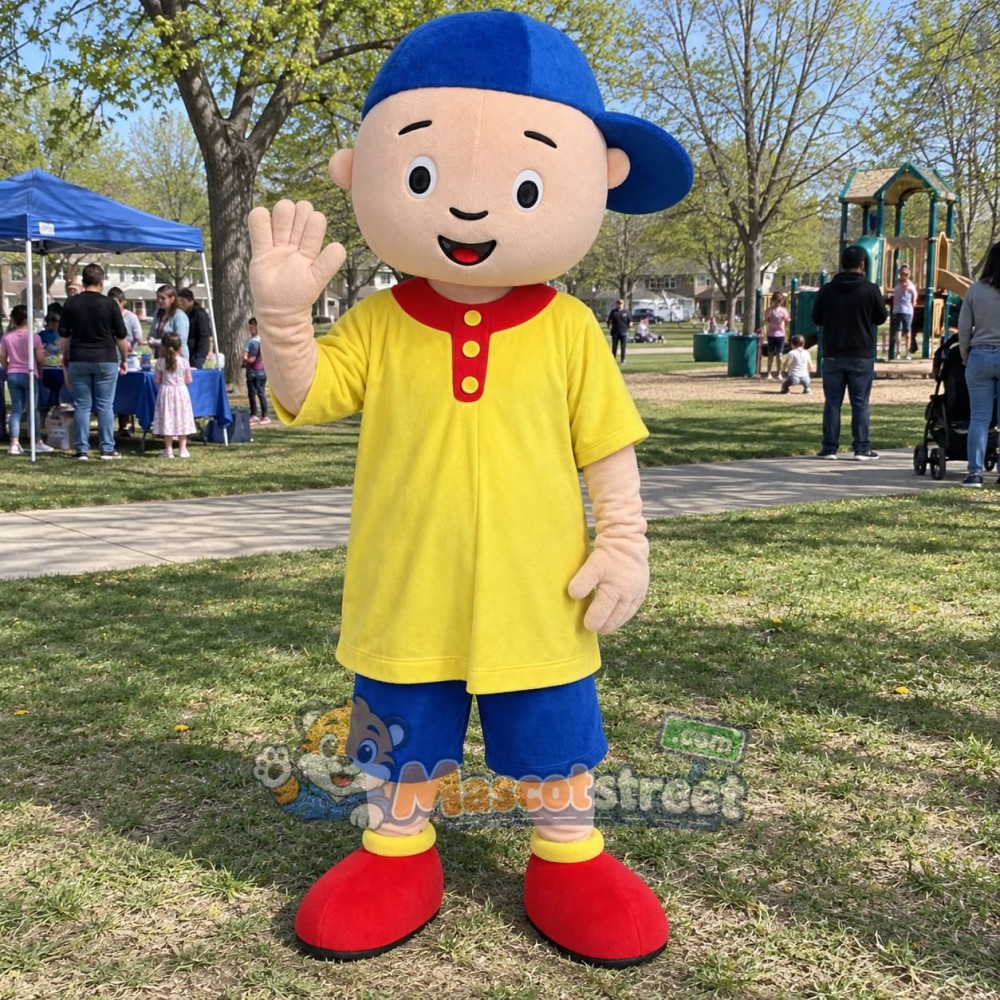 Boy Mascot Costume with Yellow Shirt and Blue Cap