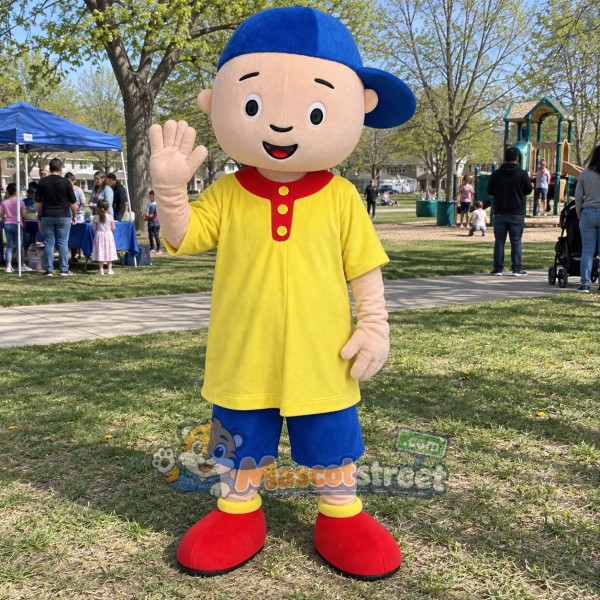 Boy Mascot Costume with Yellow Shirt and Blue Cap