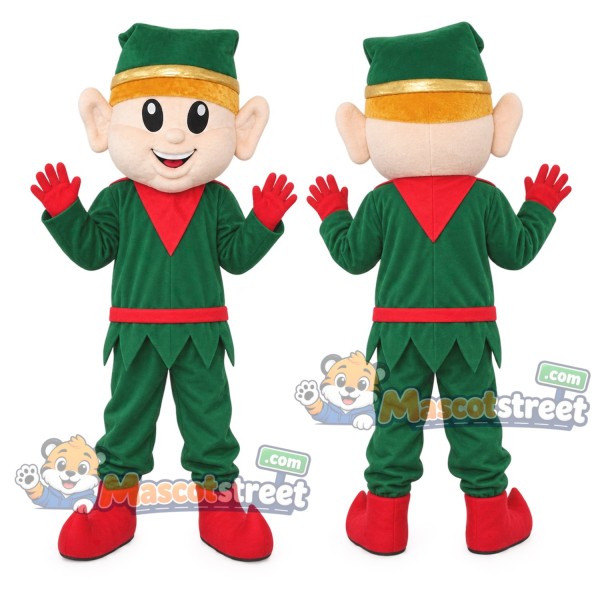 Christmas Elf Mascot Costume with Green Outfit and Hat