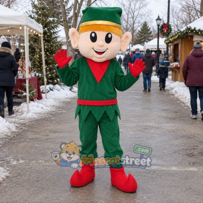 Christmas Elf Mascot Costume with Green Outfit and Hat Christmas Elf Mascot Costume with Green Outfit and Hat