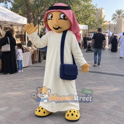 Boy Mascot Costume with Cream Robe and Red Headscarf Boy Mascot Costume with Cream Robe and Red Headscarf