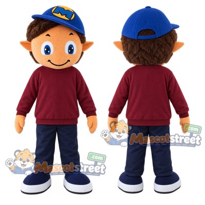 Boy Mascot Costume with Burgundy Sweatshirt and Blue Cap Boy Mascot Costume with Burgundy Sweatshirt and Blue Cap