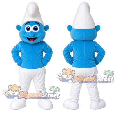 Blue Elf Boy Mascot Costume with White Hat and White Pants Blue Elf Boy Mascot Costume with White Hat and White Pants