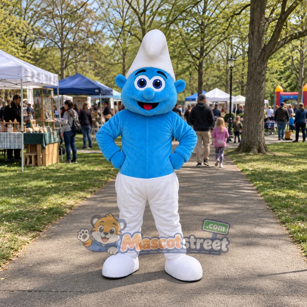 Blue Elf Boy Mascot Costume with White Hat and White Pants Blue Elf Boy Mascot Costume with White Hat and White Pants