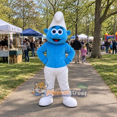 Blue Elf Boy Mascot Costume with White Hat and White Pants Blue Elf Boy Mascot Costume with White Hat and White Pants