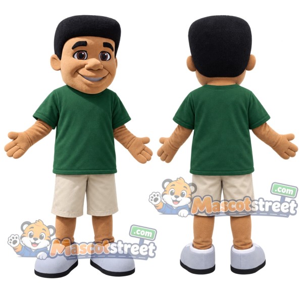 Boy Mascot Costume with Green Shirt and Cream Shorts
