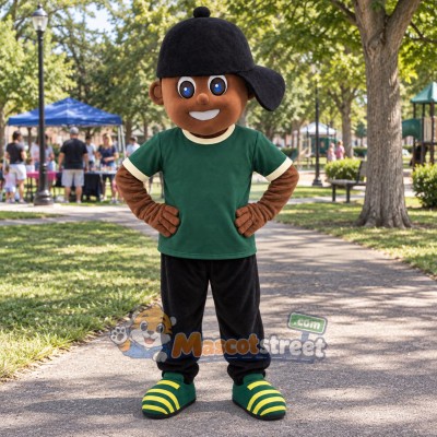 Boy Mascot Costume with Green Shirt and Black Pants