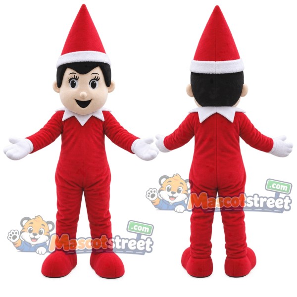 Christmas Elf Boy Mascot Costume with Red Outfit and Pointed Hat